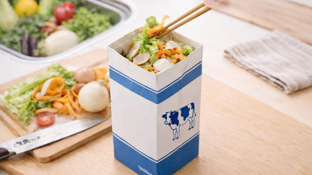 牛乳パックを生ゴミいれに使っているイメージ画像