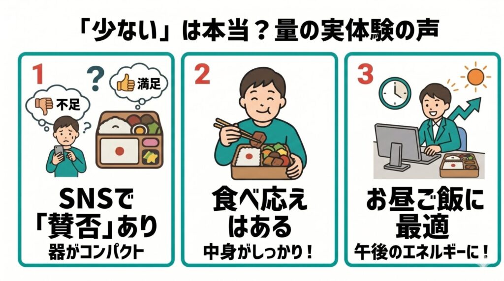 ライフミールの量に関する口コミと実体験のまとめ図
