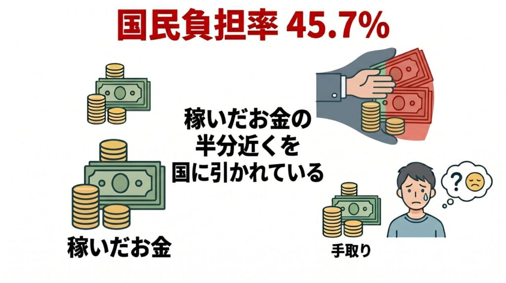 共働き家庭が感じる家計負担の重さを示す図解