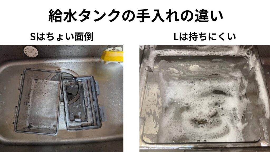 ピュアライフSとLのタンクの手入れの違いの画像